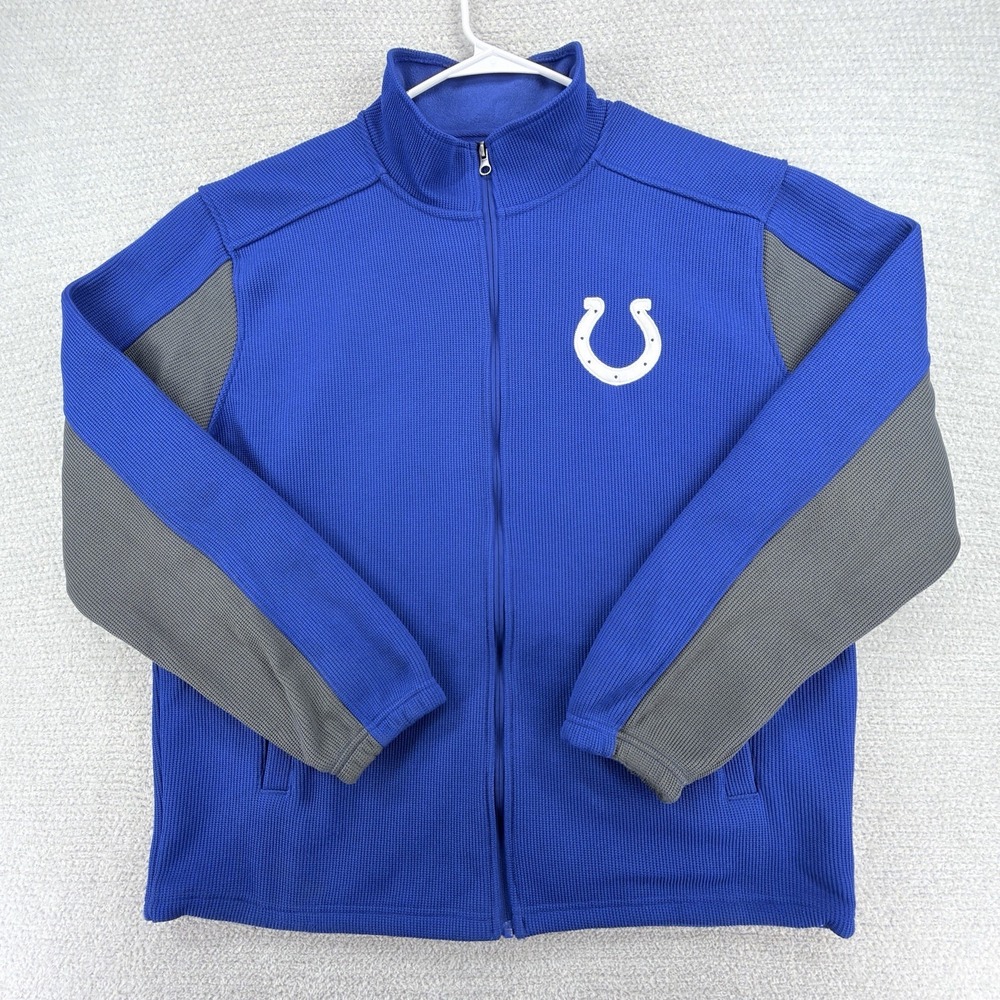 Indianapolis Colts Jacket Mens XL NFL Full Zip Fleece Blue Gray Embroidered